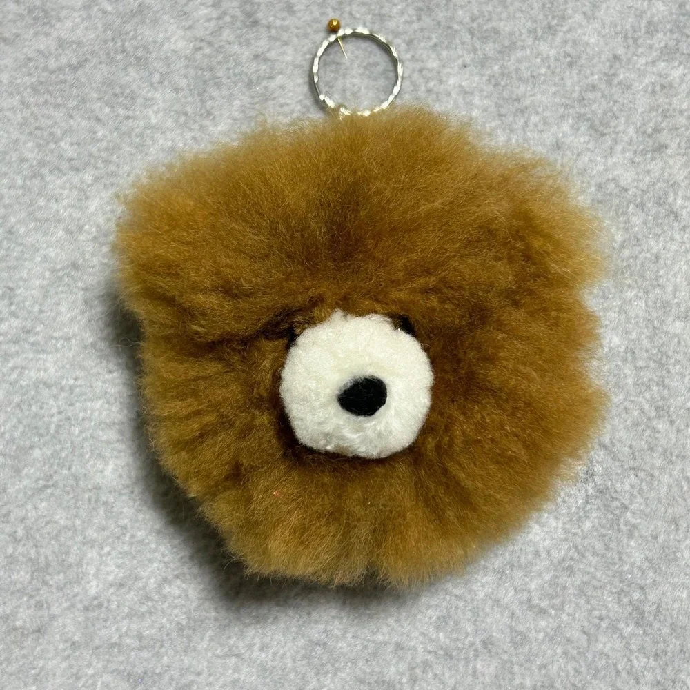 Peruvian Soul Alpaca Fur Bag Charm Keychain Brown Bear Fluffy Cute Bag Accessory